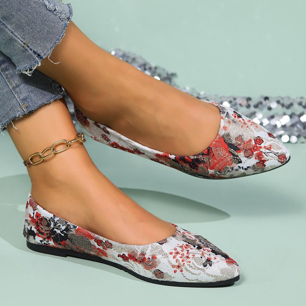 2025 Ethnic Style Printing Shoes Women's New Spring Soft-soled Single Shoes Women's Flat-soled Large Size 35-42
