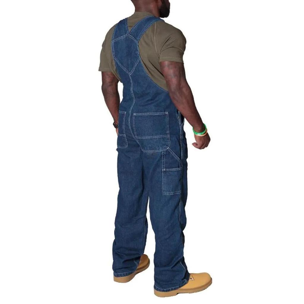 Vintage Straight Loose Jumpsuit Adjustable Suspenders Jeans Streetwear Men's Bib Jeans European And American Large Size