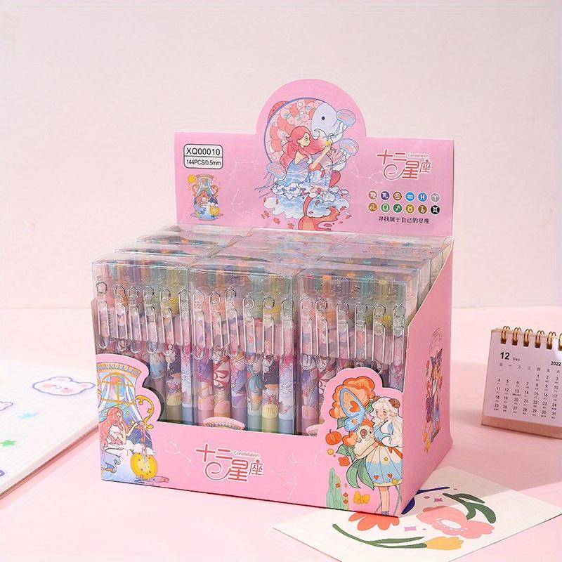 Return To School Season 12pcs 0.5mm Creative Twelve Zodiac Sign Metal Hook Press Pen High Appearance Fresh Neutral Pen Cute Sign Pen