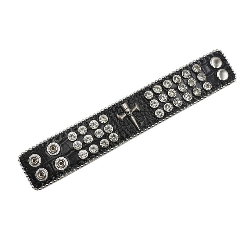 Gothic Stil Totenkopf Strass Armband Schmuck, Modisches Design Diamant PU Leder Handschmuck