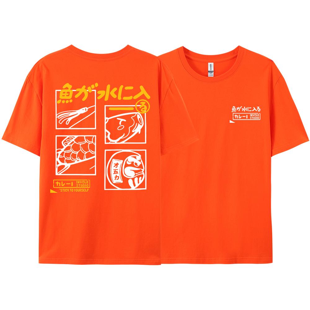 Japansk Retro Mode Fisk T-shirt Herr Dam Kortärmad Oversized Lös Bf Stil Par Student Halvärmad Rolig Topp T-shirts