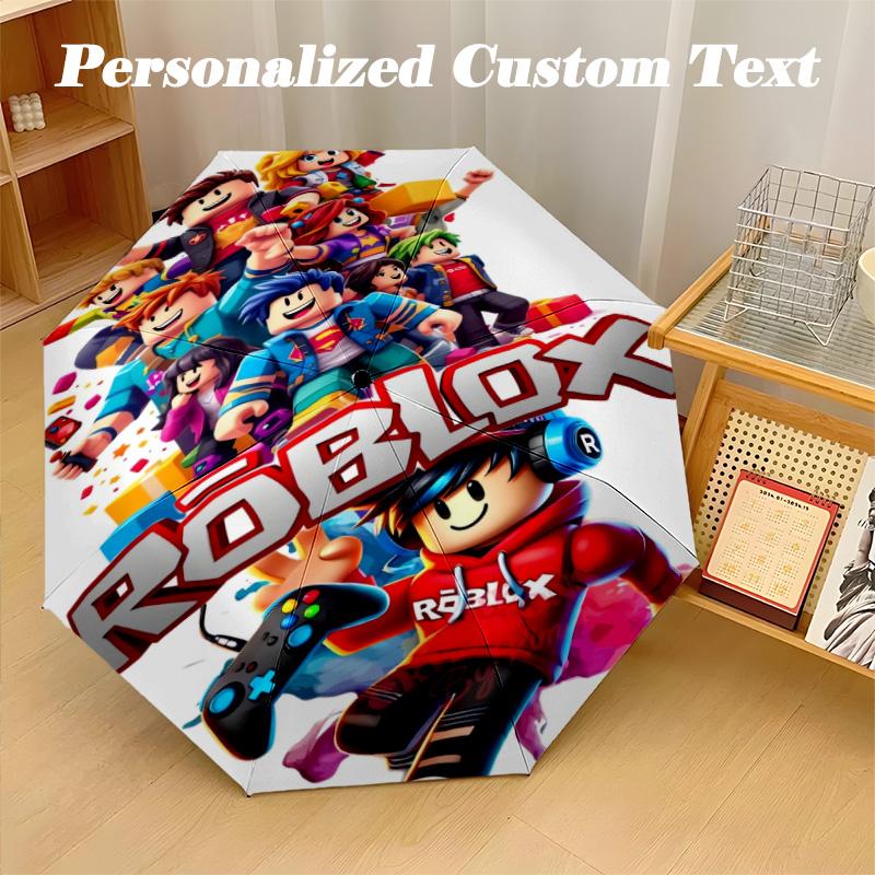 8‑Rib Automatic Umbrella, Roblox Design Foldable Umbrella for Sun Rain Protection Travel