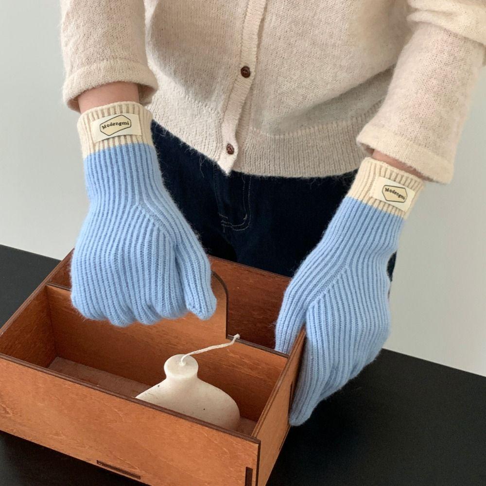 Thickened Autumn Winter Warm Gloves Striped Split Finger Long Gloves Knitted Glove