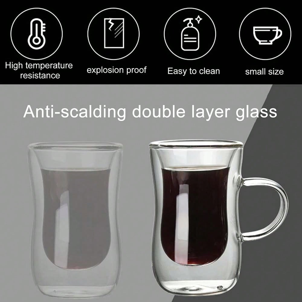 Double Wall Heat-Resistant Glass Cups - Insulated European Style Transparent Mug for Tea Coffee Juice Milk, Cold & Hot Beverages