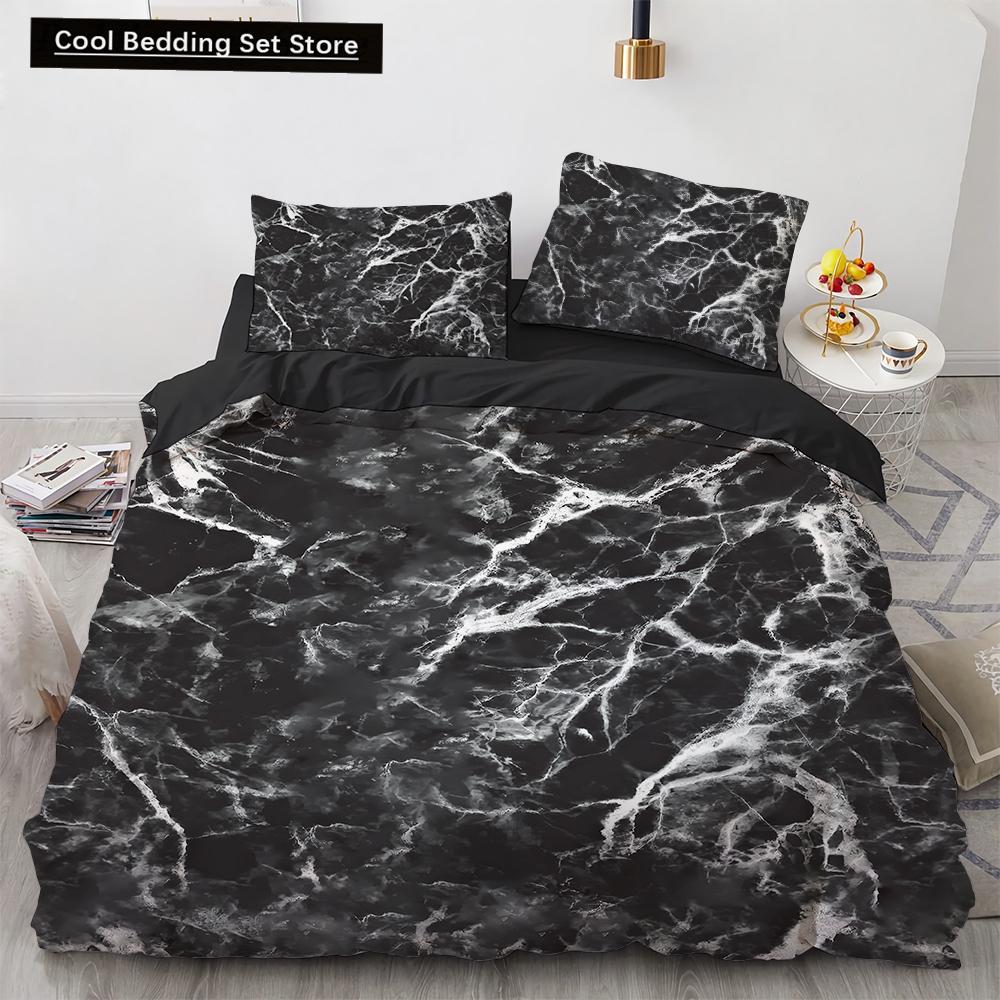 Marble King Queen Duvet Cover Cool Black and White Texture Pattern Bedding Set for Teens Adults 2/3pcs Polyester Quilt Cover