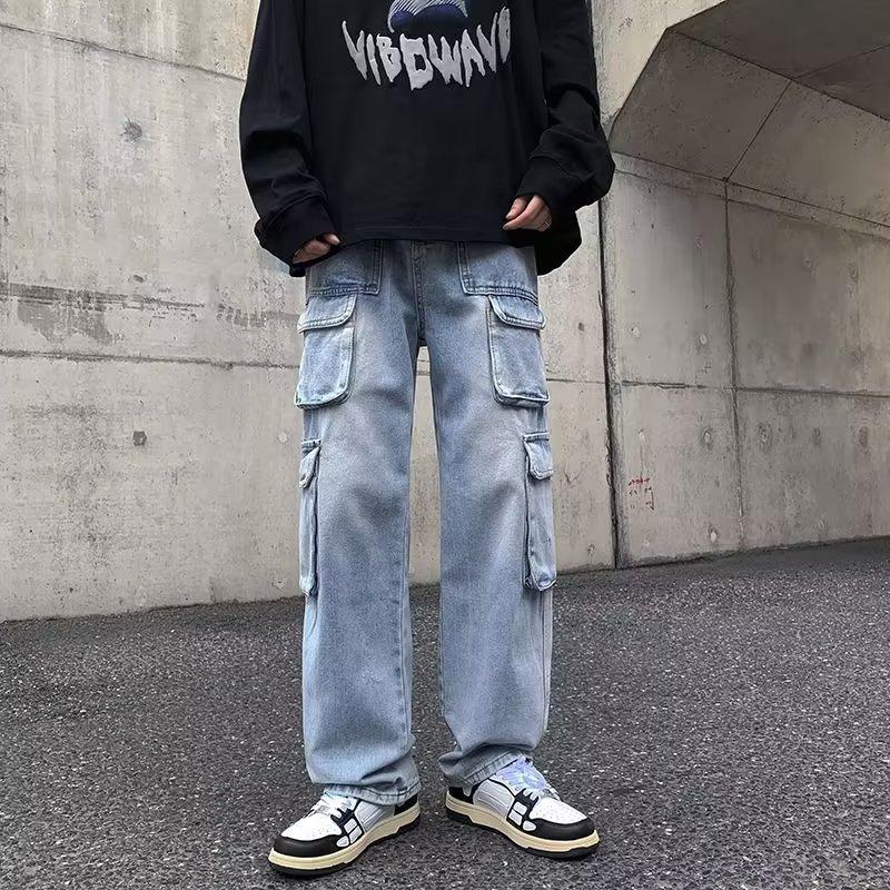 

JYL Men s Cargo Jeans Multi-Pocket Hiphop Street Loose Wide-Leg Floor Denim XL безодня