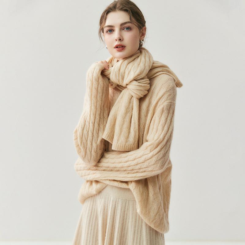 New Women s Cashmere Cable Knit Wool Scarf for Autumn and Winter 135-175CM