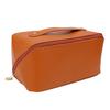 PU Leather Travel Makeup Bag Water Proof Large Capacity Wide Opening Cosmetic Bag Khaki