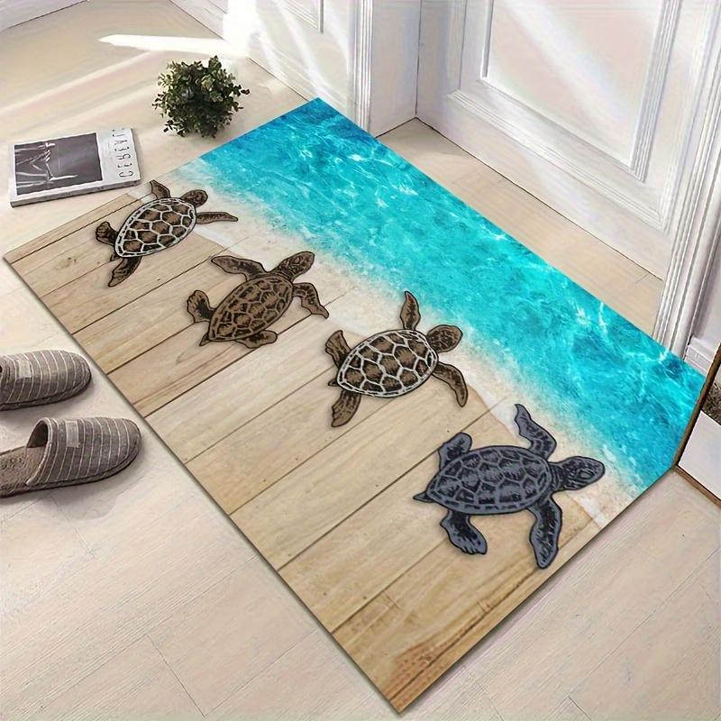 1pc Sea Turtle Ocean-Themed Non-Slip Door Mat Blue Teal Design with Starfish Compass Use Perfect Bedroom Entryway Office Decor