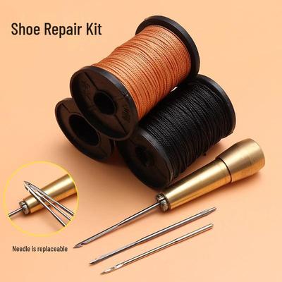 Kupfer-Ahle & Nadelset für Schuhreparatur - Enthält Tausendschicht-Ahle, Geraden Haken, Gewachsten Faden und Abnehmbaren Häkelhaken