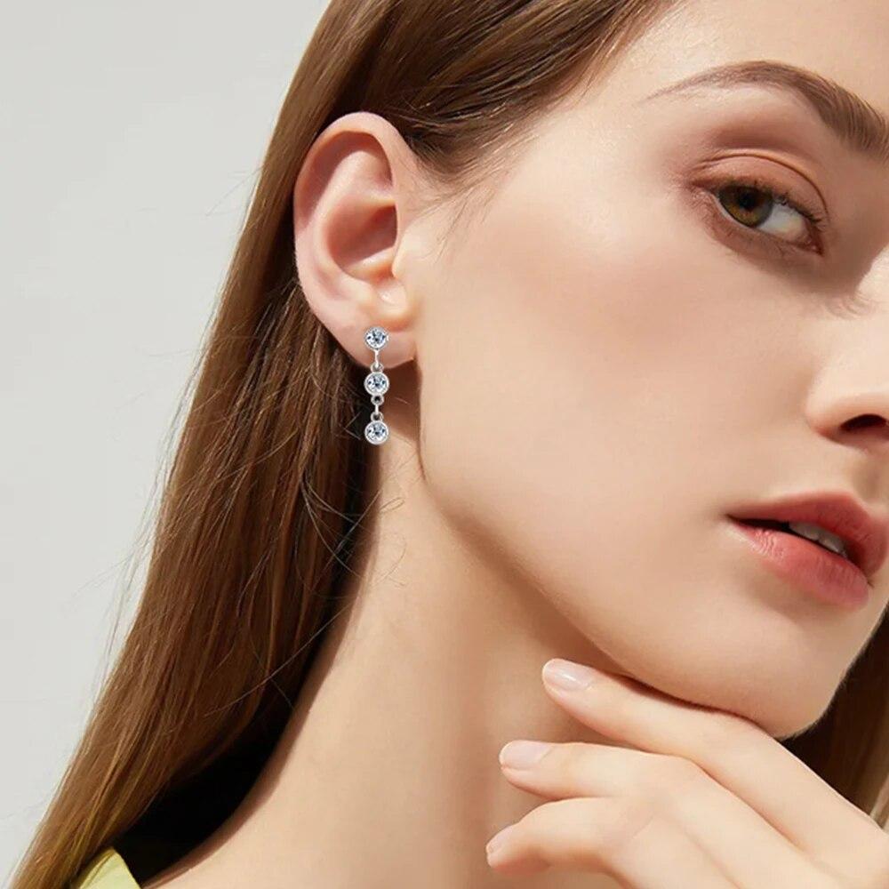 Long Tassel Moissanite Drop Earrings For Women 3mm 3 Stone Full Moissanite Diamond Earring 925 Silver Plated 18K Gold Jewelry