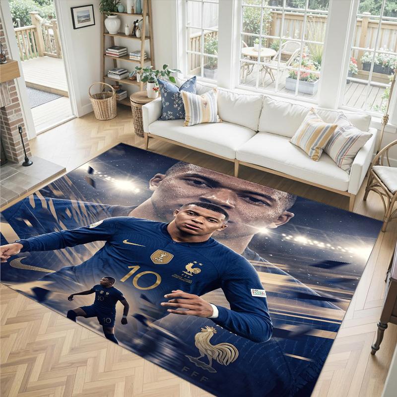Kylian Mbappe Design Kristall Samt Teppich Gemütlich Nicht?Rutschfester Teppich mit Aufdruck für Schlafzimmer Wohnzimmer Eingang