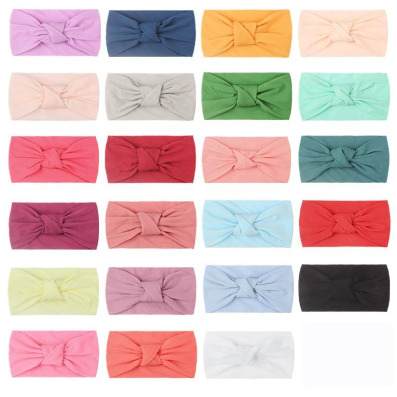 Summer Children's Headgear Baby Solid Color Nylon Knotted Wide Edge Headband Soft Double Knotted Headband