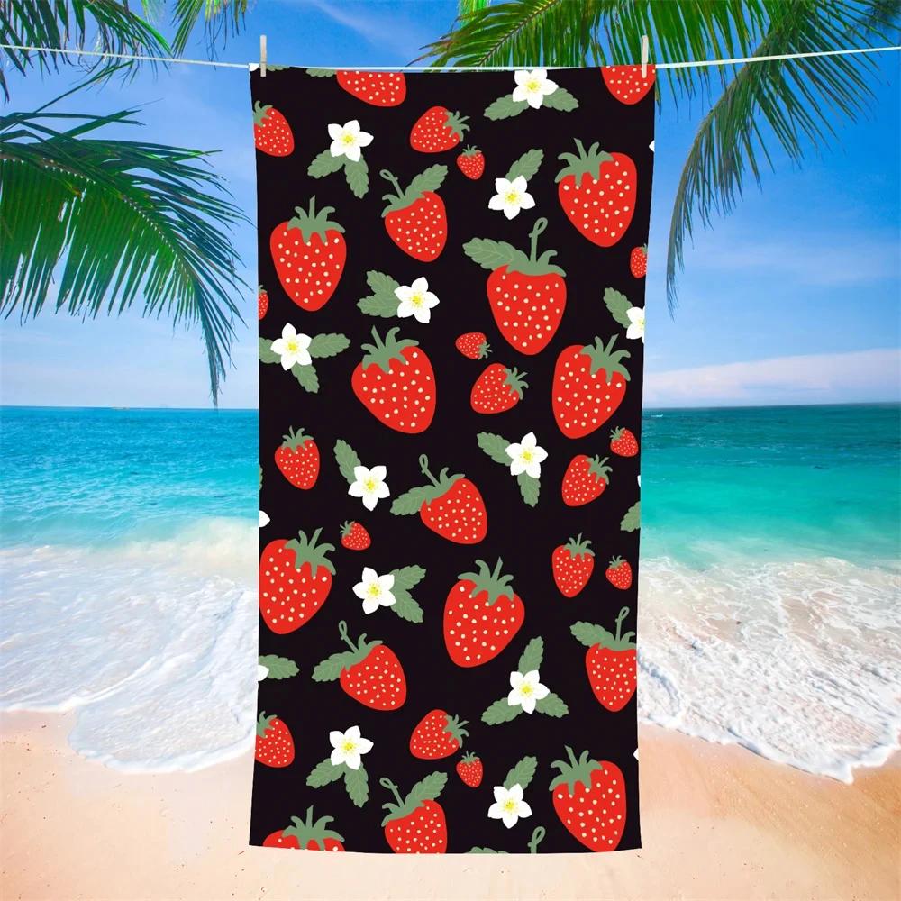 Serviette de Plage Microfibre Fraises Serviette de Bain Absorbante Fruits Légère Séchage Rapide Serviette de Piscine Parfaite pour Hommes et Femmes