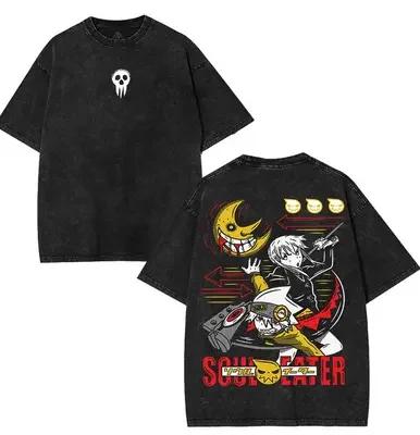Japanese Hot Anime Soul Eater Washed Retro Fashion High-end Luxury Oversized High Quality Hot Product Unisex Soft Comfortable