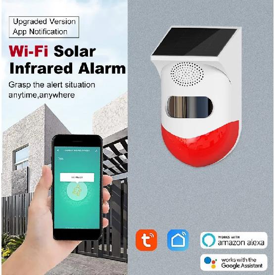 Wolf-Guard 120dB Tuya WiFi Outdoor Solar Motion Alarm Waterproof Flashing Sensor Detector Home Security for Garage /Shed /Farm