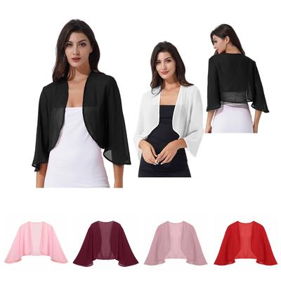 Womens 3/4 mouw chiffon vest bolero elegante zomer dames bruiloft wraps schouderophalen bruids sjaal avond cover-up