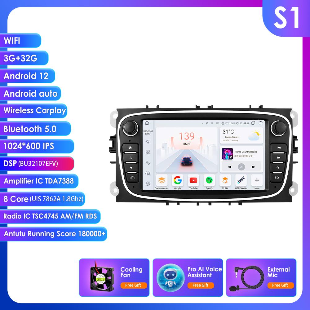 Hizpo For Ford/Focus/S-Max/Mondeo 9/GalaxyC-Max Car Radio Multimedia Video Player Navigation GPS Intelligent  Android 13 NO DVD 2din 2 Din 2.5D USB