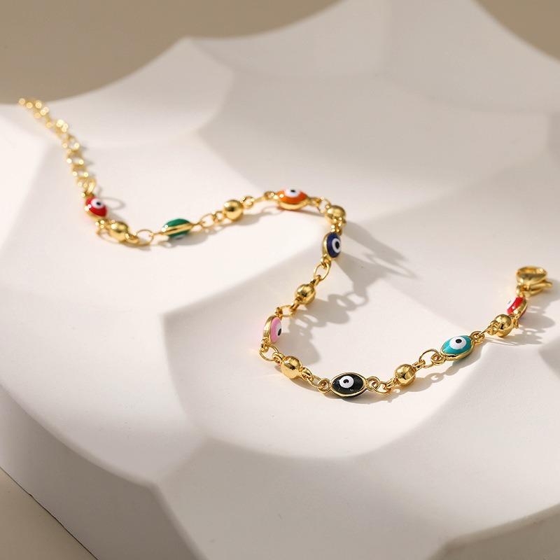 Women 18k Gold Plated Multicolor Evil Eye Adjustable Ethnic Bracelet