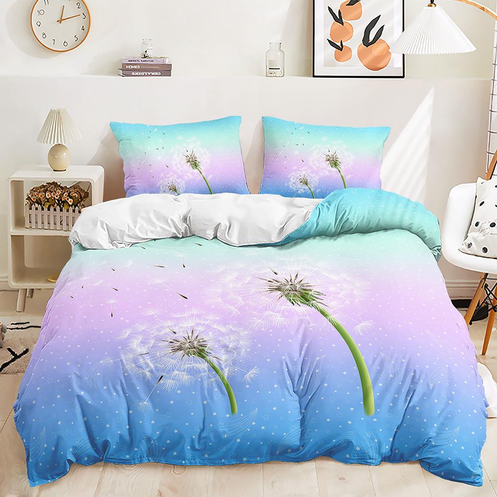 Bed Three-Piece Color Gradual Change Glitter Quilt Cover 3D Digital Printing Kit