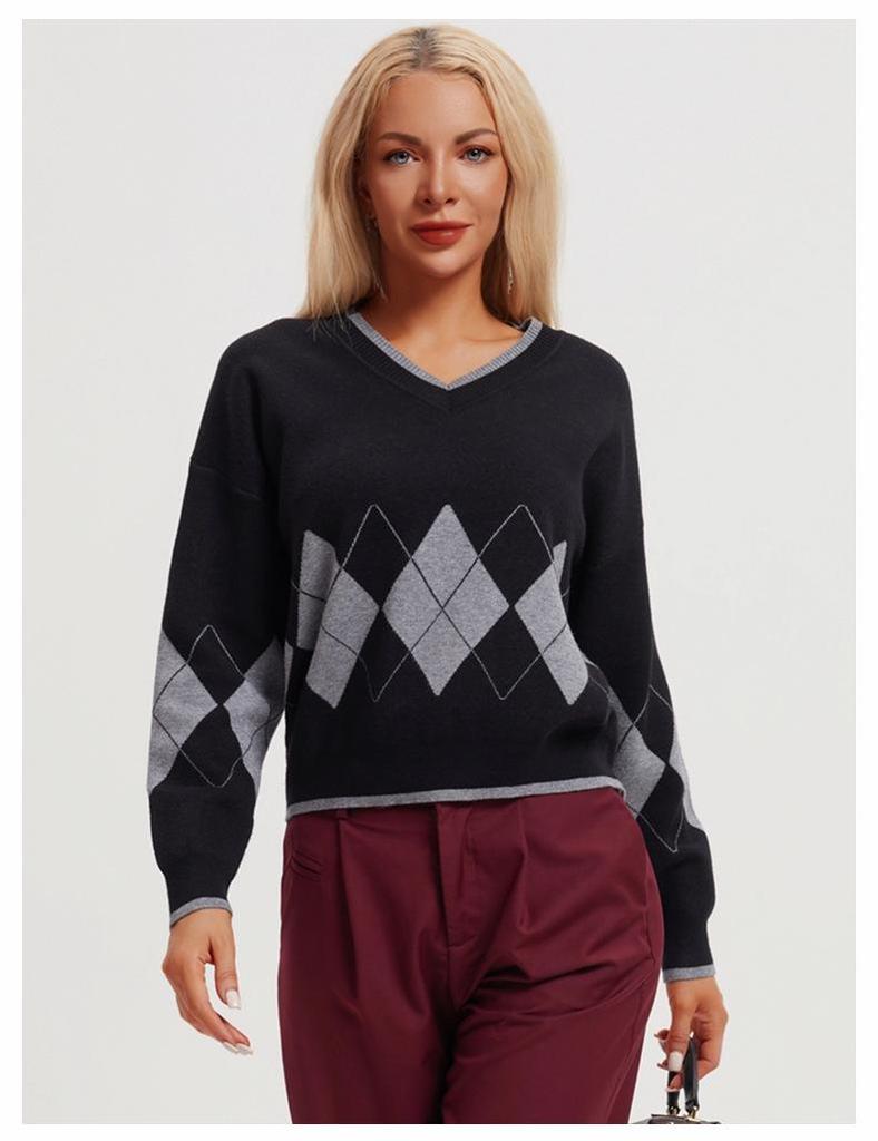 Early Autumn V-Neck Diamond Knit Sweater for Women