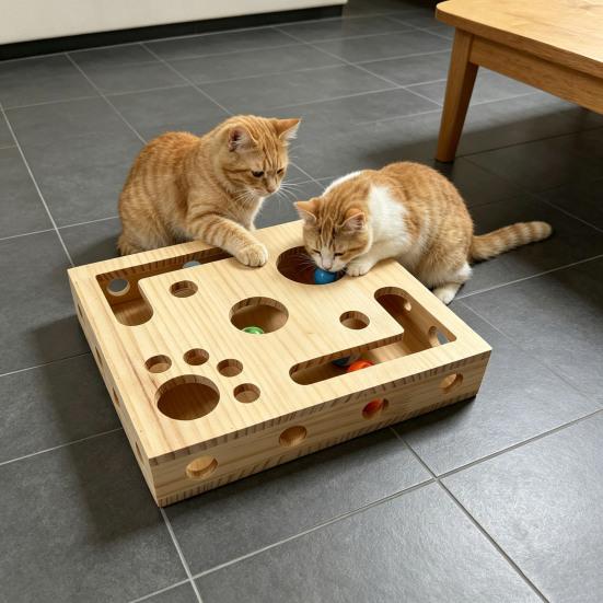 Cat Nail File Box, Wooden Cat Enrichment Box Puzzle Toy, Interactive Cat Scratcher, Nail File Toy Includes Sandpaper for Indoor