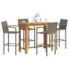 VidaXL 5 Pcs Garden Bar Set Grey Solid Acacia Wood Rattan, Outdoor Bar Table and Chairs, Set of 3295290