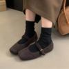 Fashion Square Toe Fleece Flet Ballet Flats Woman Winter Warm Wool Mary Jane Shoes Ladies Brand Design Elegant Plush Loafers