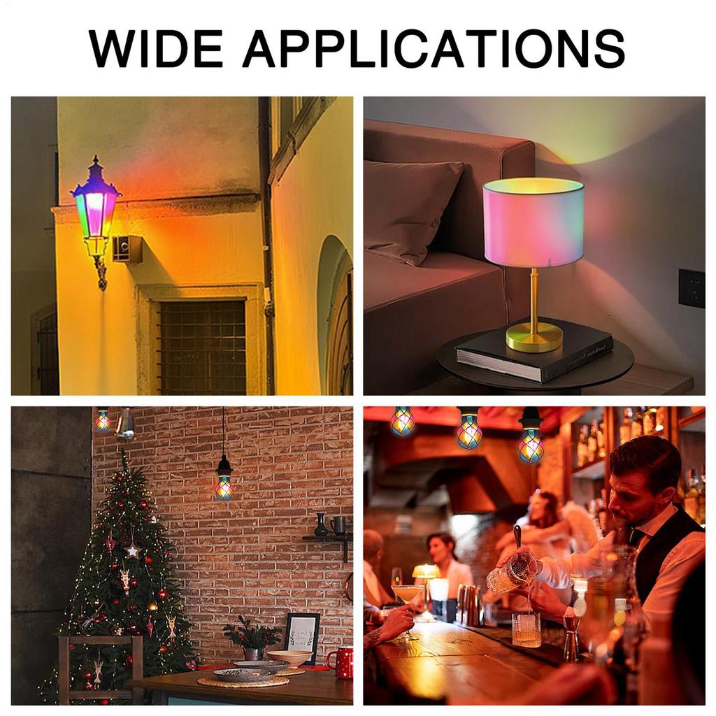 Stained Glass LED Light Bulb E26 4W 120V Vintage Edison Bulb for Halloween Christmas Party Cafe Bar Romantic Lighting Decoration