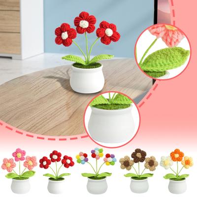 Single Handmade Crocheted Puff Flower Pot - Multicolored Decorative Flower For Home, Or Gifting (Choose Your Favorite Color)
