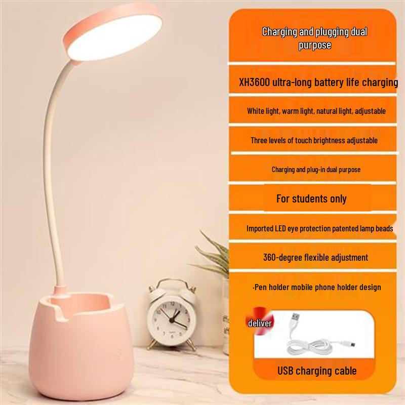 Rechargeable LED Desk Lamp - Eye Protection for Study, Dorm, Bedroom, and Bedside Reading.