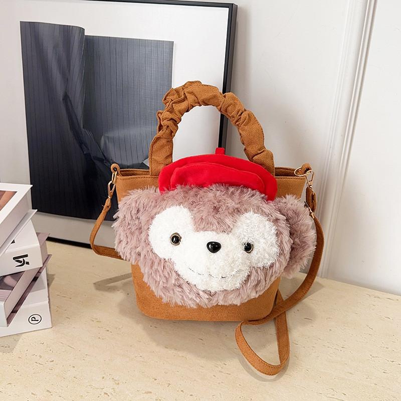 Duffy Cat Pattern Nylon Crossbody Bag With Plush Details For Casual Wear