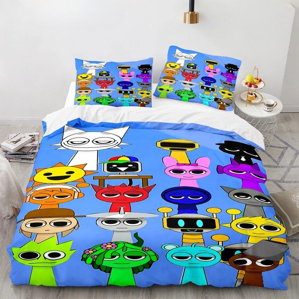 Music Game Sprunki 3D Print Cartoon Bedding Set Soft Comforter Cover Pillowcase Duvet Cover Set Bedclothes for Kids Adults Gift
