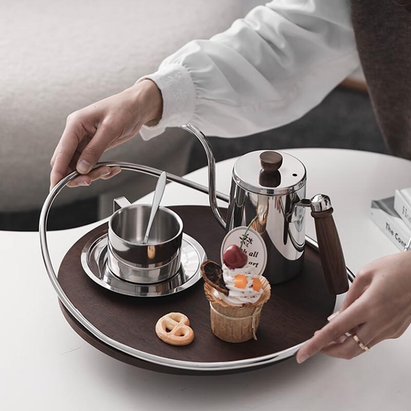 Винтажный деревянный овальный сервировочный поднос для кофейных чашек с ручками