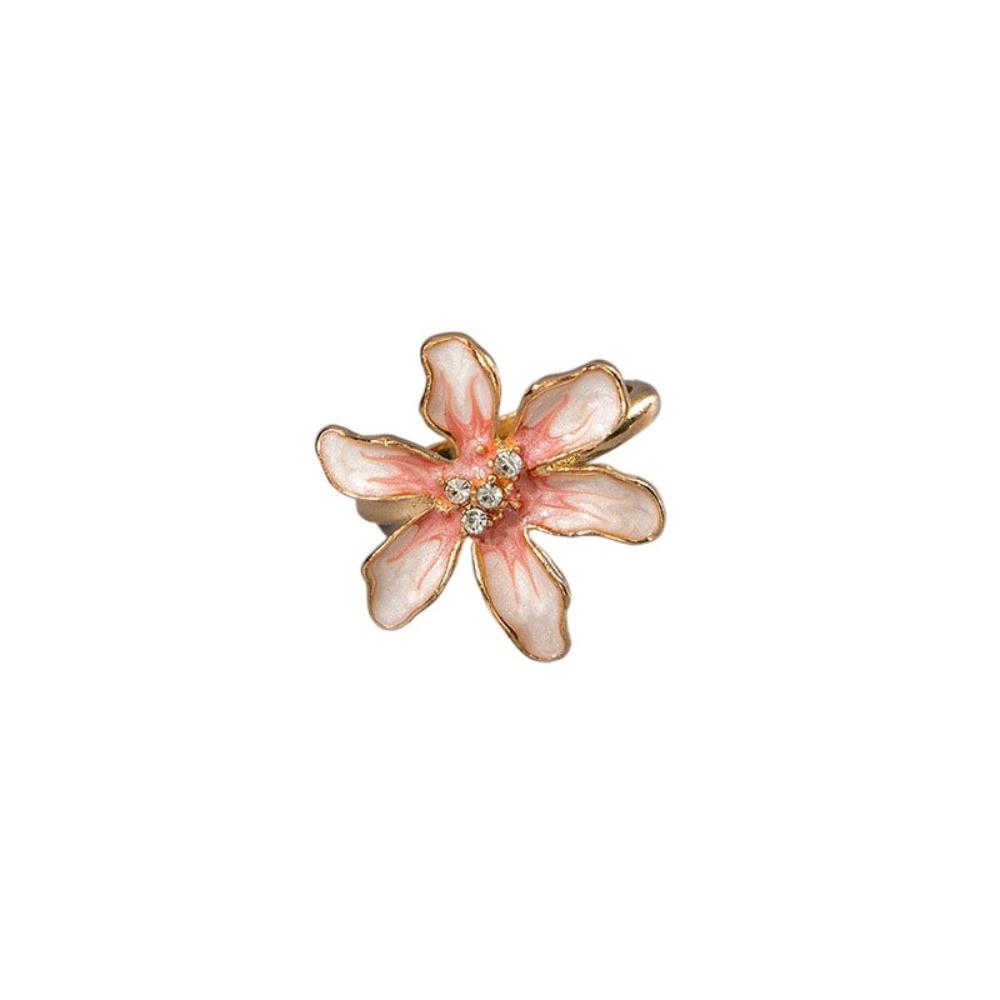 Camellia Flower Flower Ring Dripping Oil Korean Style Enamel Finger Ring Baroque Rhinestone French Irregular Ring Jewelry