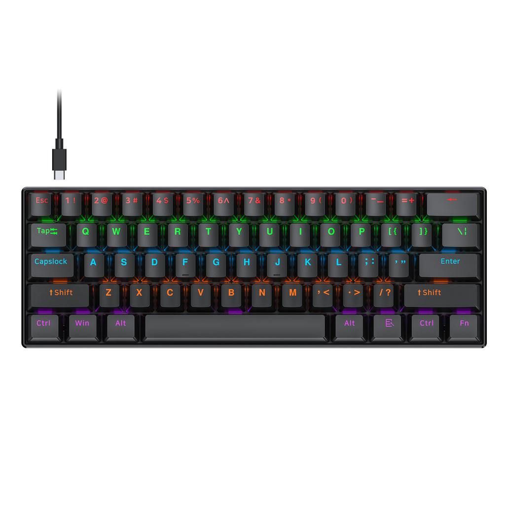 T60 Mechanical 61keys Gaming Wired Keyboard Customized Hot-Swap RGB Backlit Multimedia Function Keys for Laptop/PC