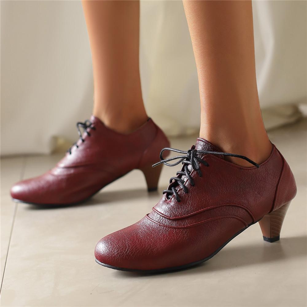Fashion 2025 Spring Autumn Women Oxford Lace Up Shoes Vintage Round Toe Women Ankle Boots England Style high heels Ladies Chaussure femm