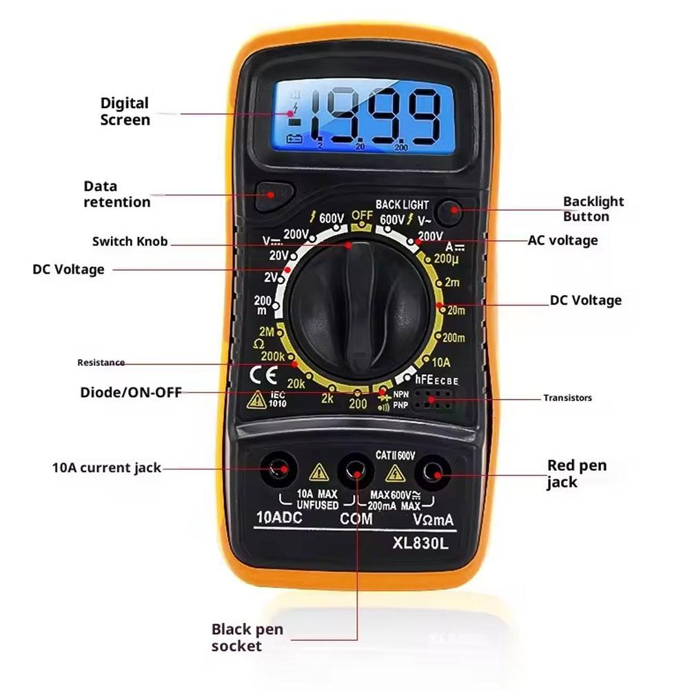 Digital Multimeter with LCD Backlight Accurately Test Voltage Multimetro Voltmeter Ohm ACAmmeter Meter Tester T3L1