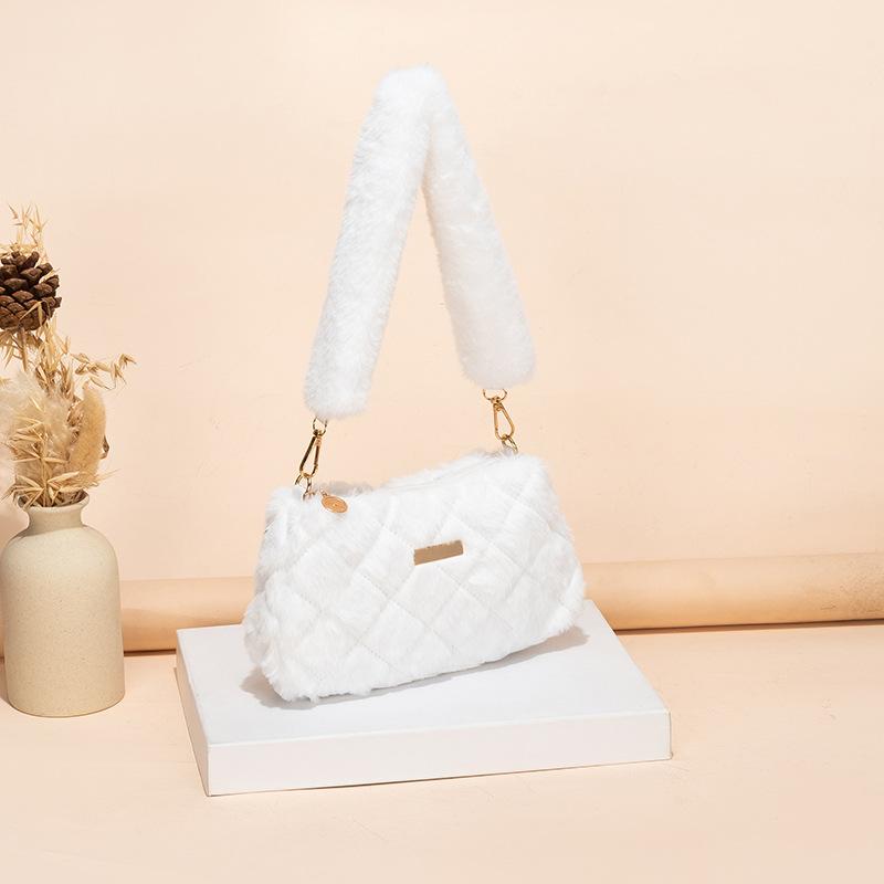 

Women s shoulder bag, new wool material, rhombus embroidered iron sheet, underarm bag, casual mobile phone bag, one piece. белый