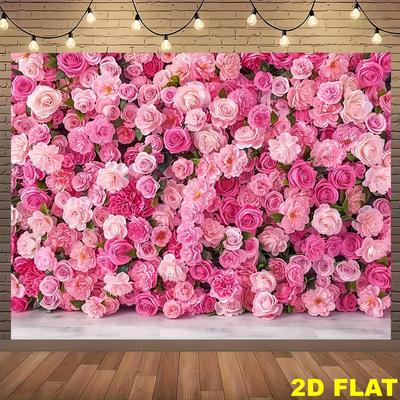 2D Pink Rose Flower Wall Tapestry for Birthday Party Decoration