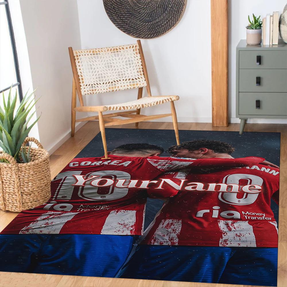 Atletico Madrid Customized Name Carpet Perfect for Foyer Game Room Balcony Dormitory Antislip Carpet Anime Office Decor Gift for Festivals