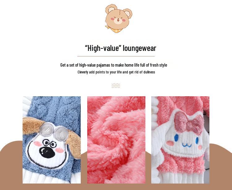 2025 Neuer Stil Kinder Verdickter Samt Pyjama: Warmes Korallenfleece zweiteiliges Set für Jungen & Mädchen