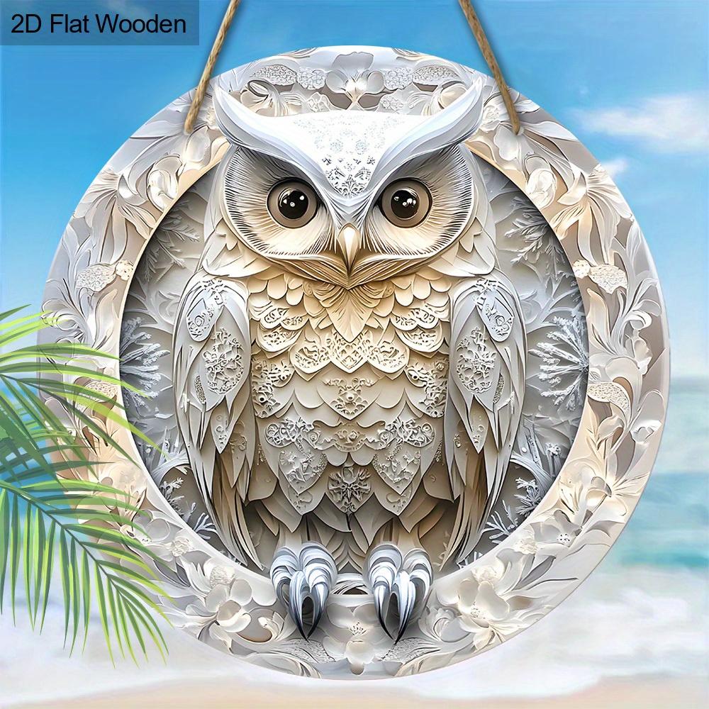 Cool Owl Wooden Sign, Funky Owl Round Sign for Front Door Wall Hanging Decor, Ideal Home Hanging Ornament