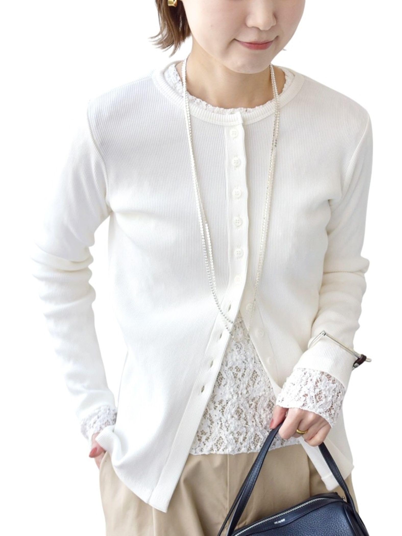 

for Cardigan Posh Teleco Rib Button Cardigan 312220449 White ONE SIZE [SHIPS women]