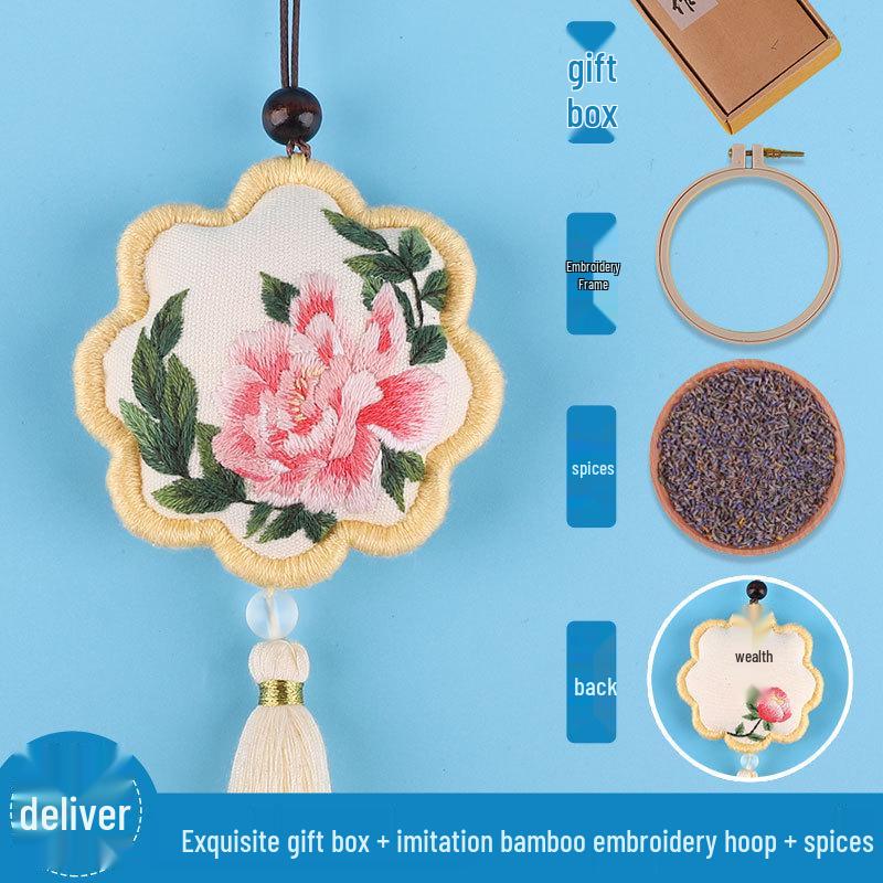 Peace Amulet Embroidery Kit: Beginner's DIY Cross Stitch Sachet Pouch