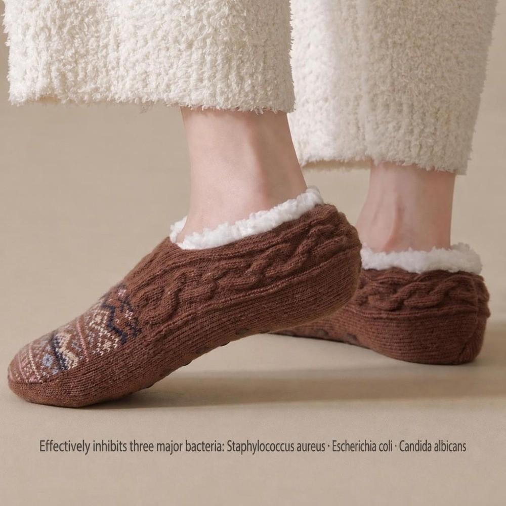 1 Pair Silicone Non-slip Sole Non Slip Floor Socks Fleece Lined Warm Indoor Socks Winter