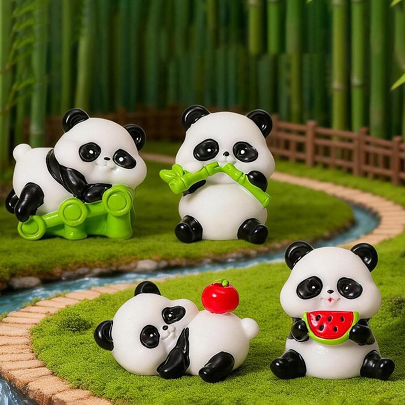 6PCS Mini Panda Figurines Ideal for Adding Charm to Dollhouse and Terrarium Decor