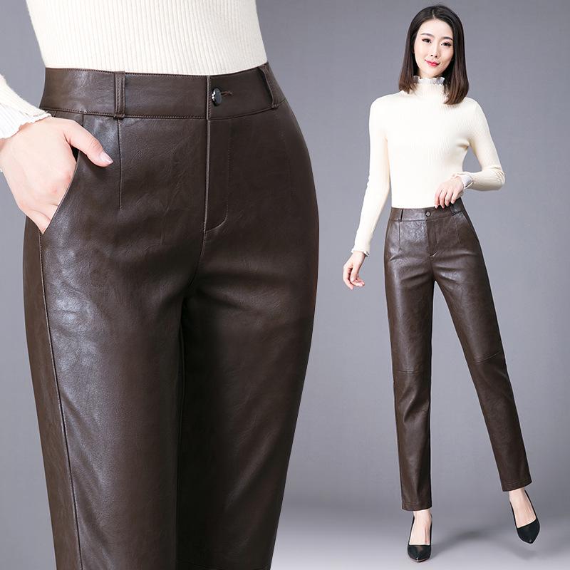 Korean Style High-Waisted Sheepskin Leather Pants for Women, Autumn/Winter 2025 Fashion