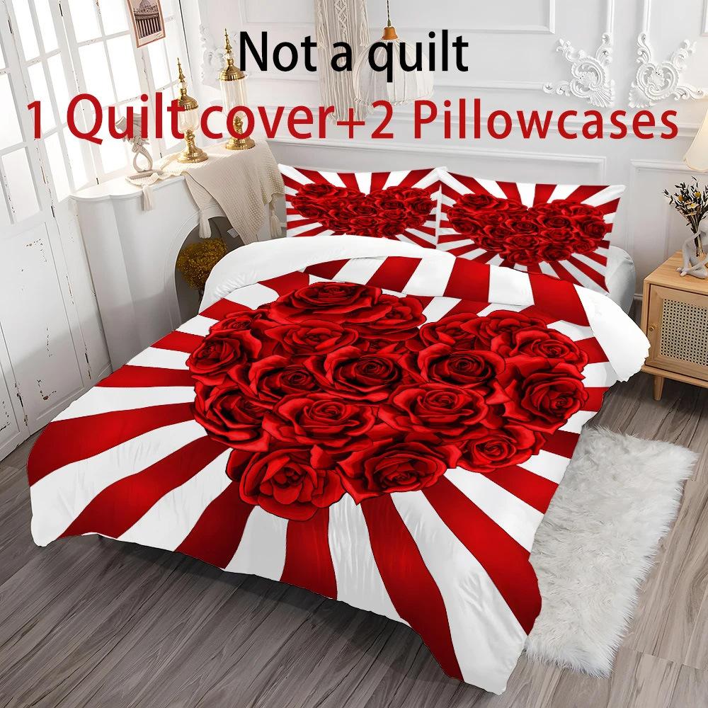 Quilt Cover Love Rose Bedding Valentine'S Day Digital Printing Three-Piece Set Independent