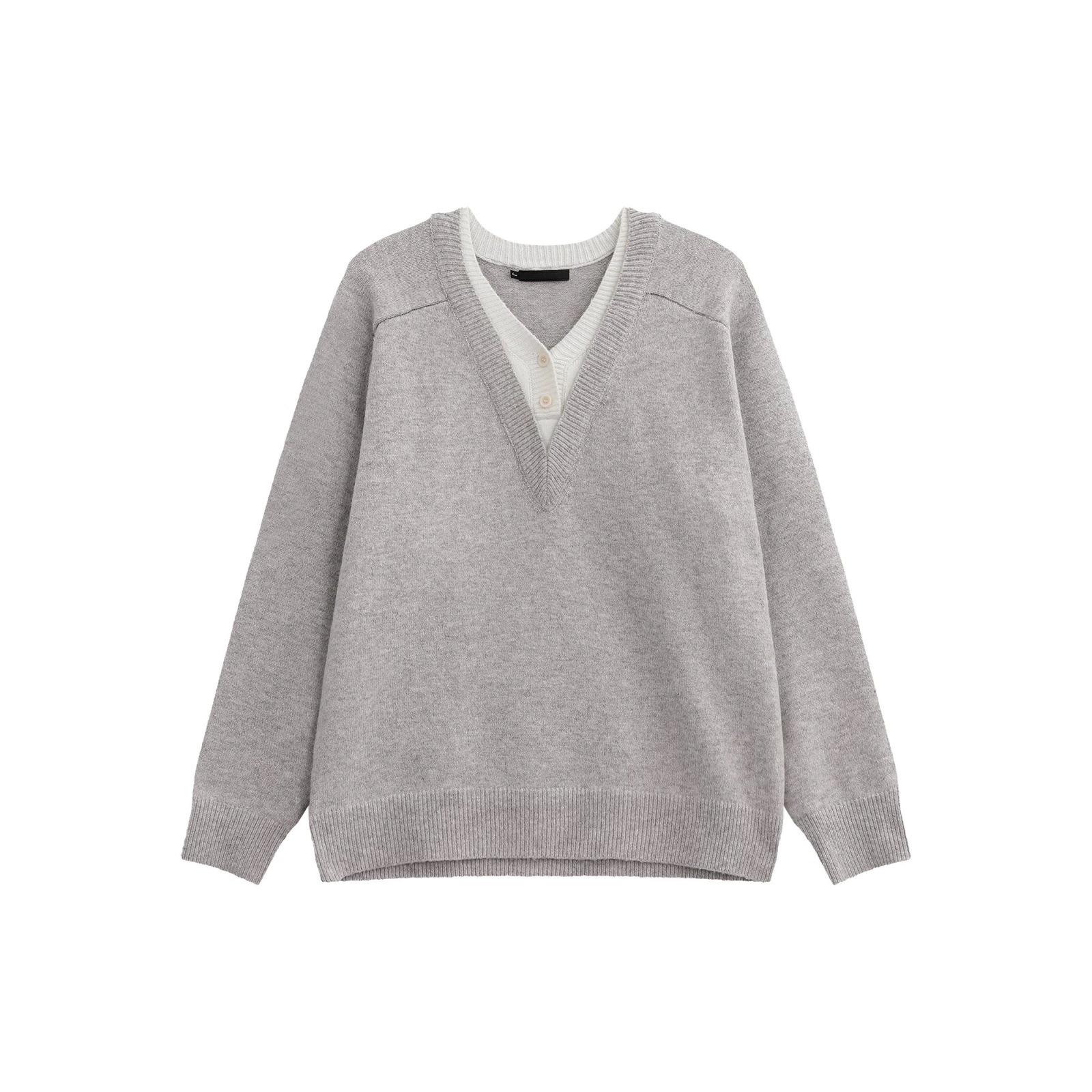 

Men s Dark Grey V-Neck Sweater - Autumn/Winter High-End Faux Two-Piece Knitwear L абрикосовий